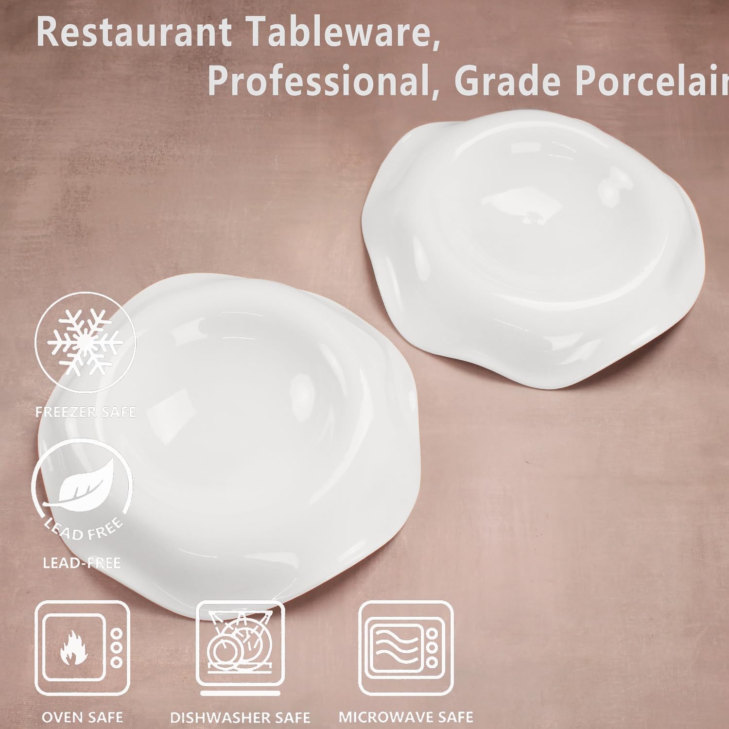 Soup Bowls, Pasta Bowls Rimmed Plates, White Salad Bowls Set of 2, Porcelain Wide Rim Bowls, 6 Oz, Microwave & Dishwasher Safe, Best for foodies and restaurants 8.3 Inch flanging