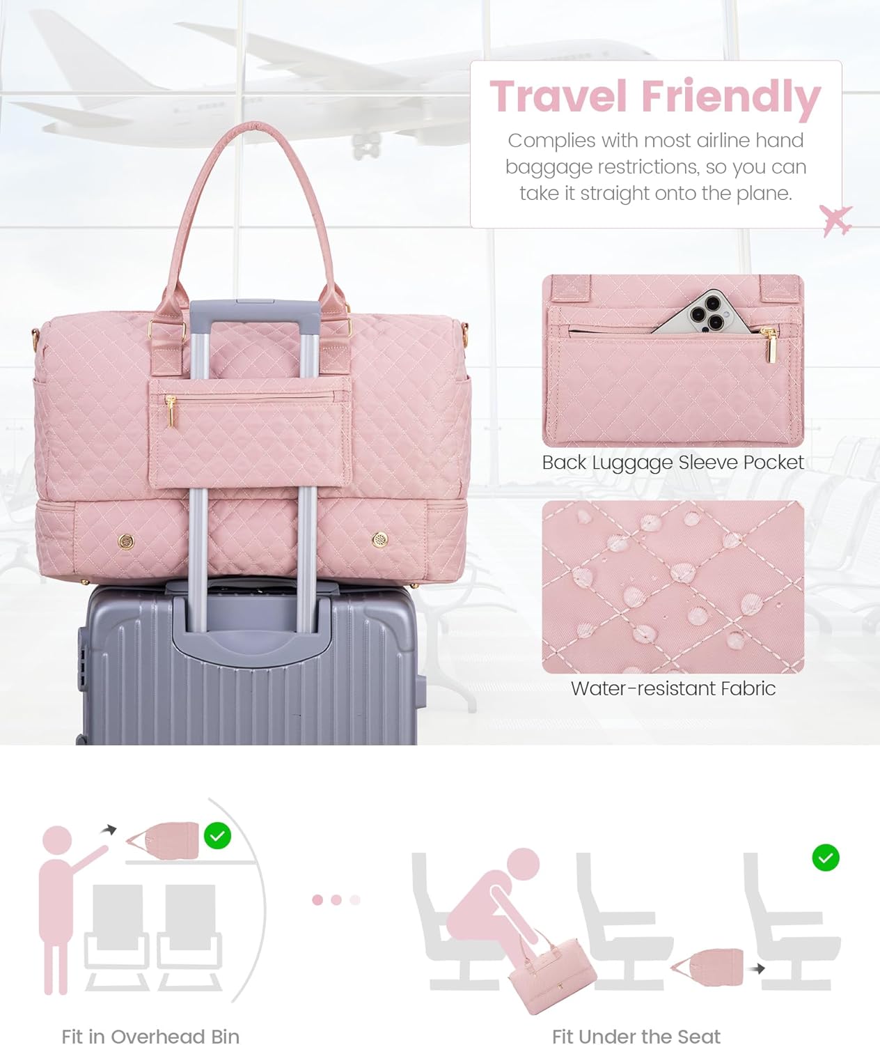 LOVEVOOK Travel Duffle Bag for Women, Weekender Overnight Bag with Shoe Compartment, Carry on Bag with Toiletry Bag, Gym Duffel Bag with Wet Pocket, Hospital Bags for Labor and Delivery 3 Pcs Set - Image 5