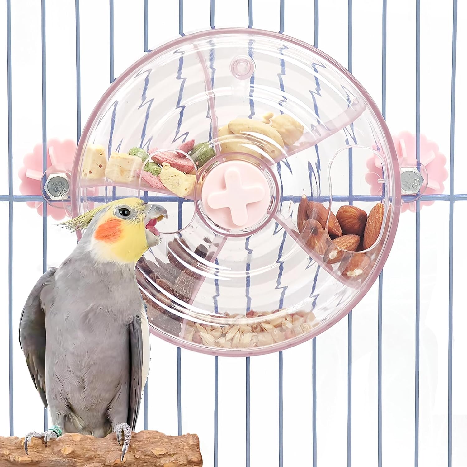 BNOSDM Bird Foraging Toy Creative Feeder Systems with Seed Food Rotating Wheel for Enrichment & Training Parrot Puzzle Toys Ideal for Small and Medium Cockatiel Parakeet Conure(Pink)