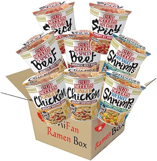 MiFan Ramen Box - 12 pz Nissin Cup Ramen Noodles istantaneo Vari Gusti.