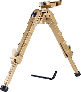 7.5 to 9 Inches Adjustable Bipod with 360° Swivel Bipod, Easy Carry Folding Steady Bipod, Heavy Sturdy Portable Rail Bipods with Quick Release Mount Bipod, Gold - Satmem