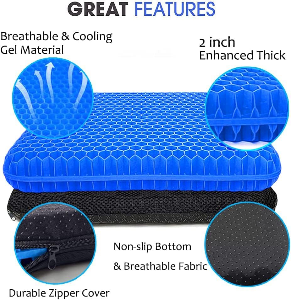 Extra Thick Gel Enhanced Seat Cushion - Non-Slip Egg Seat Cushion for Sciatica & Back Pain Relief - Office Chair Car Seat Cushion - Tailbone Chair Cushion Pad