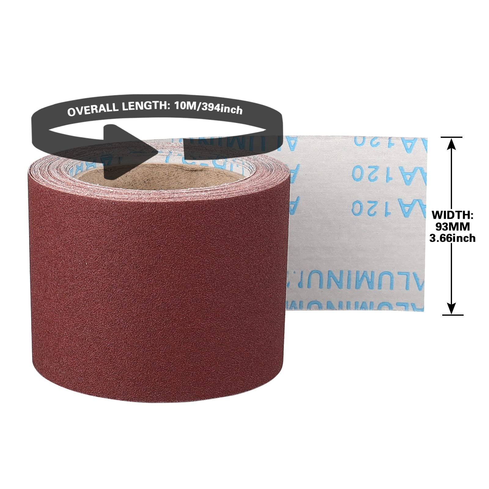 Rollo de Papel de Lija Grano 120, 93 mm x 10 m,Lijador de Corindón Paño Suave Papel de Lija Para Trabajos en Madera Metal Acero y Acero Inoxidable