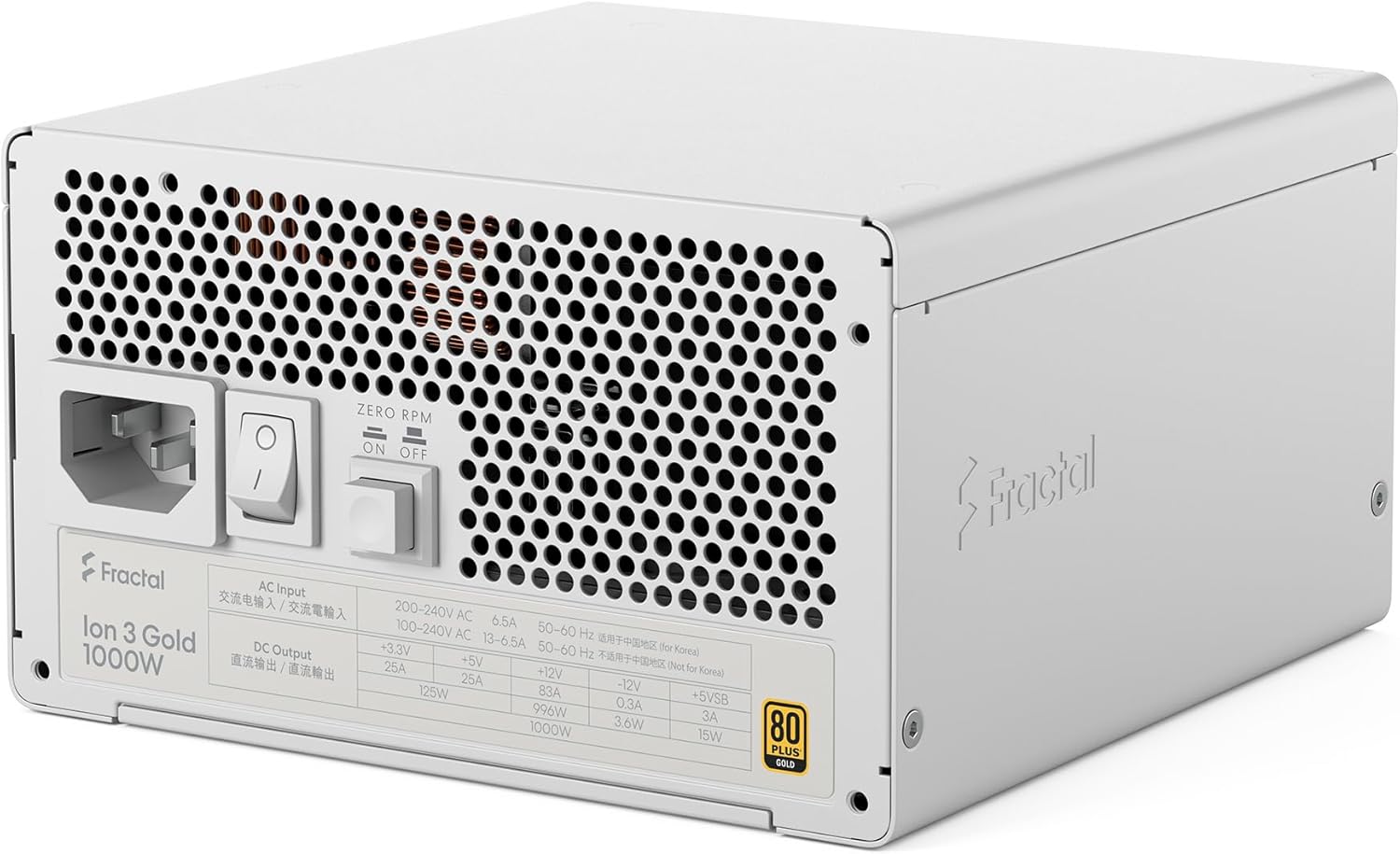 Fractal Design Ion 3 Gold 1000W White 80 Plus Gold Certified Fully Modular ATX12V 3.1 Power Supply Unit PSU