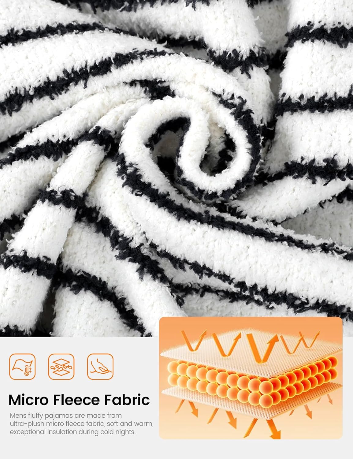 Wyeysyt Mens Pajamas Set Fleece Soft Pajamas Striped Warm Fuzzy Sleepwear Long Sleeve Loungewear with Pockets - Image 3