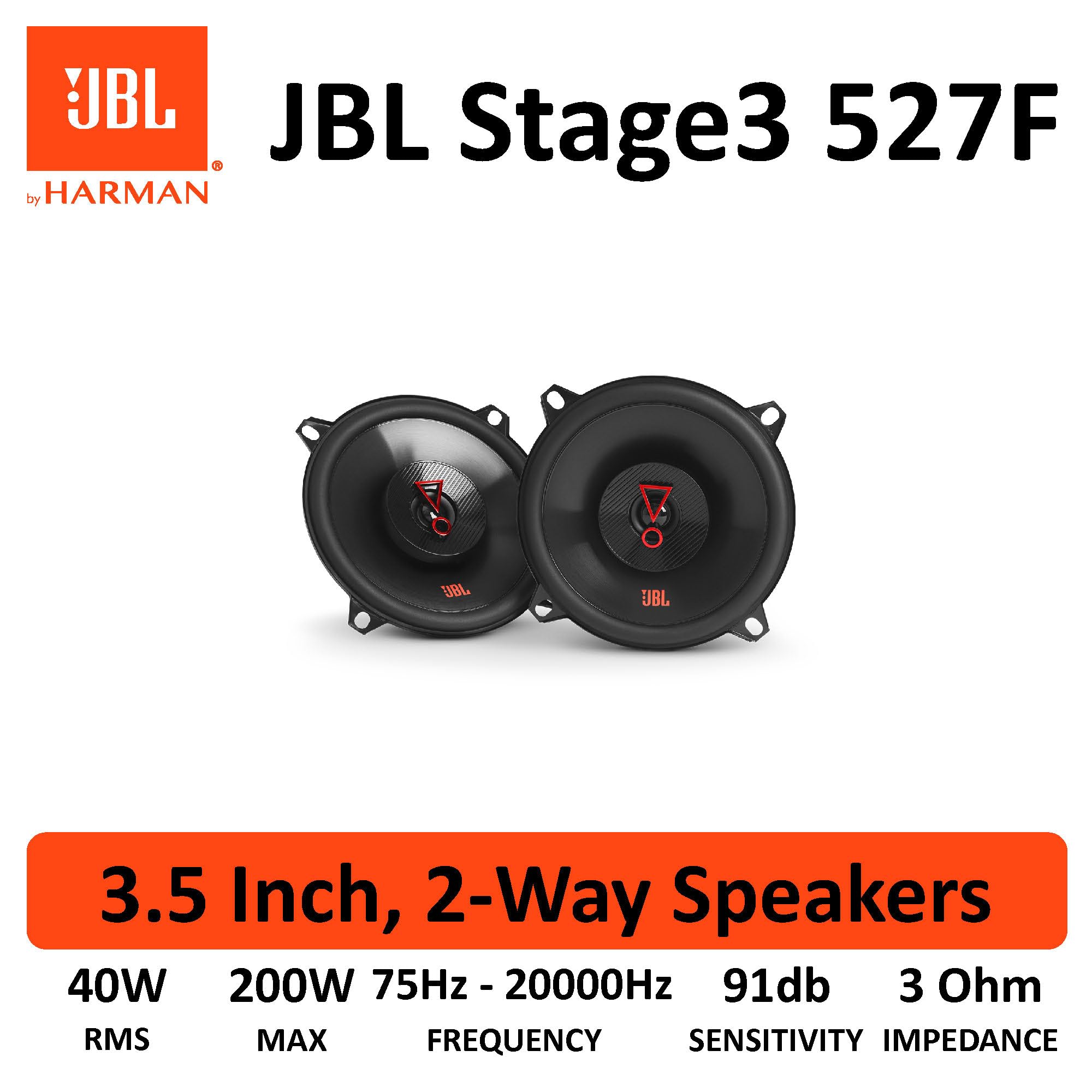 JBL Stage3 527F 2-drożny zestaw głośników samochodowych Harman Kardon - 200 W głośniki samochodowe - 2 sztuki Car HiFi Box duży 13 cm - 130 mm - 5,25 cala bez osłony grilla