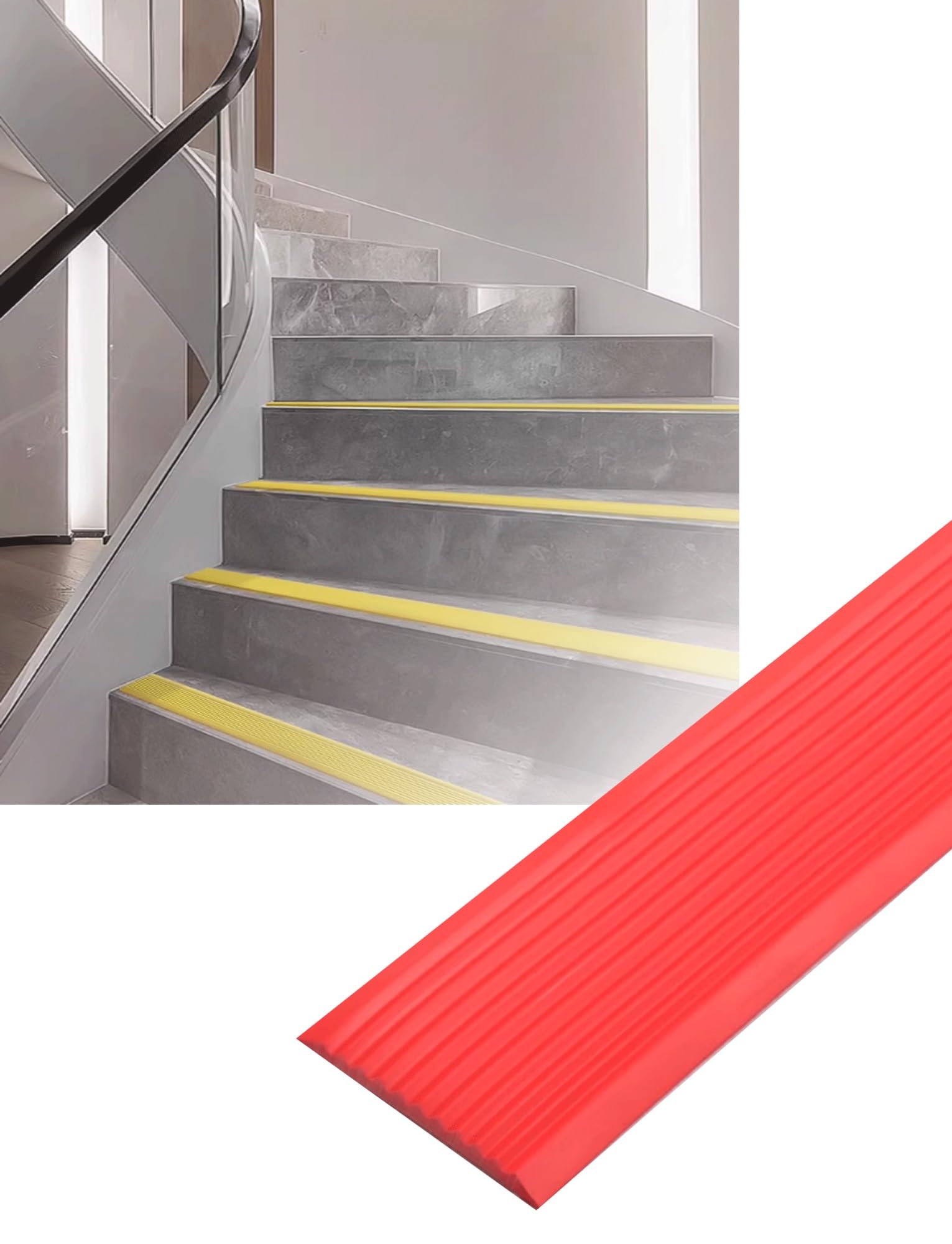 Protector de borde de escalera autoadhesivo con superficie de vinilo estriada antidesgaste