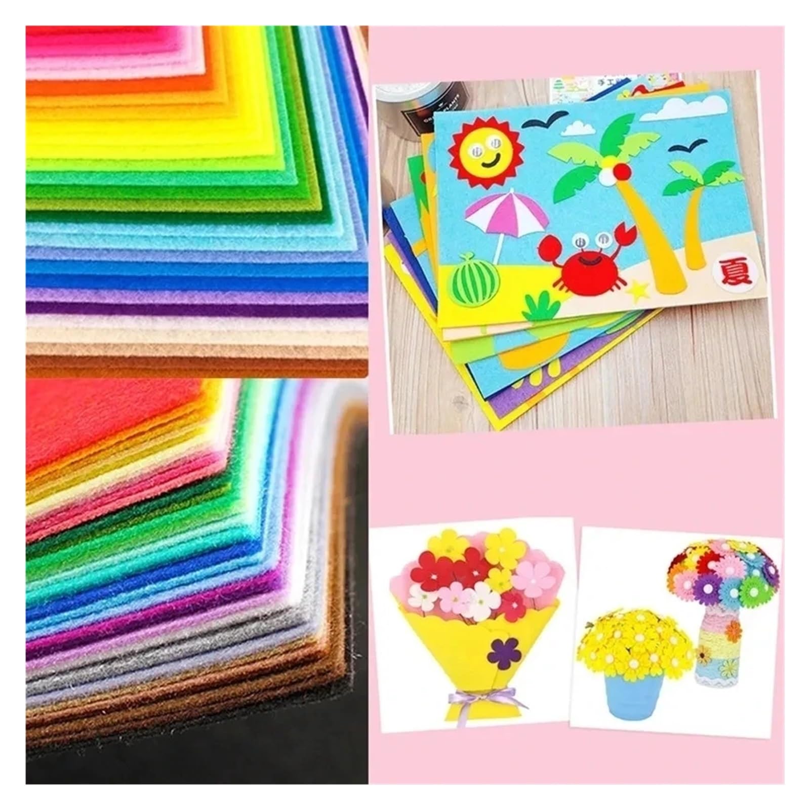 Tejido De Fieltro 30 x 20 cm, 40 piezas, láminas de fieltro tamaño A4, tela no tejida for bordado, acolchado, patchwork y manualidades(15 x 15cm)