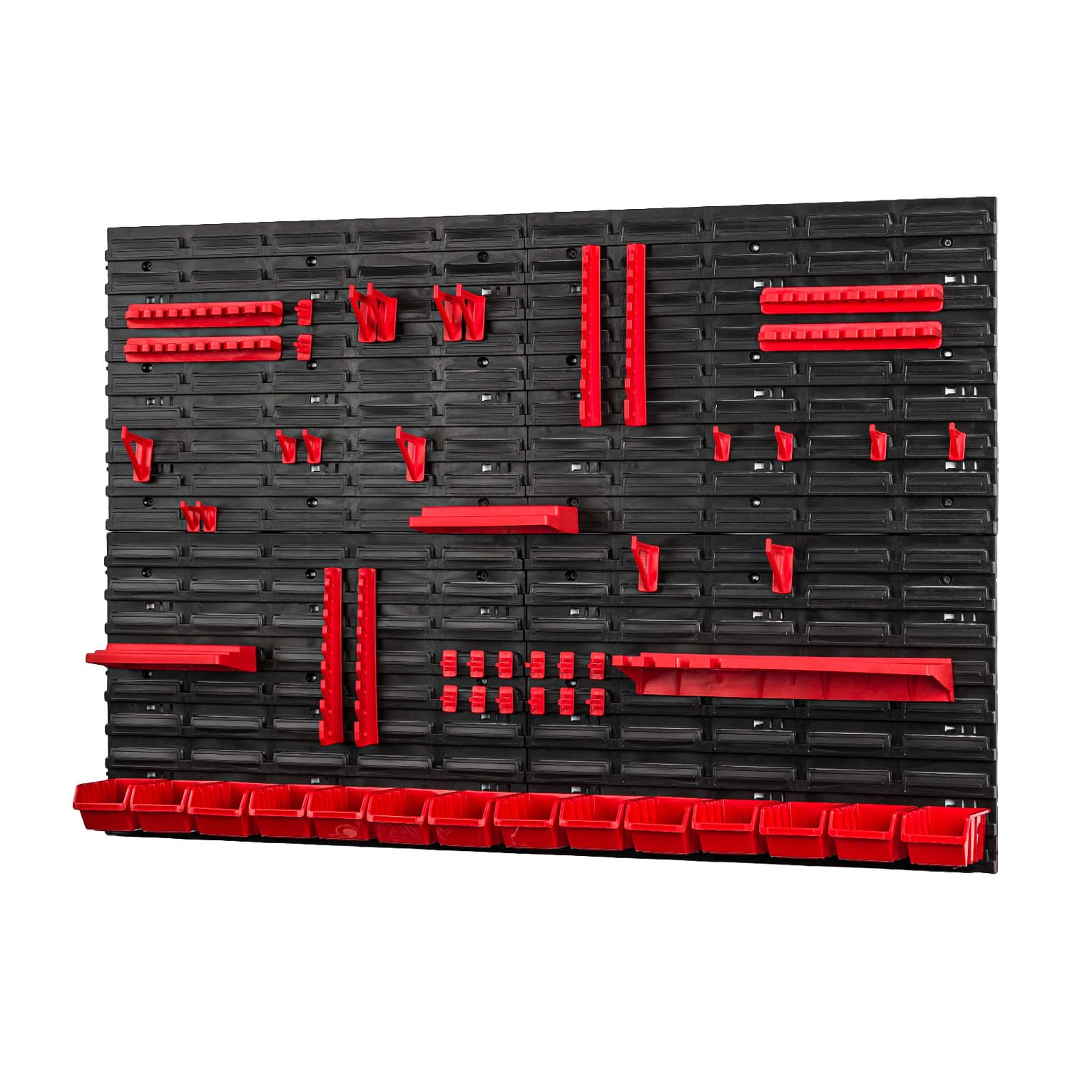 PAFEN Werkzeugwand mit Stapelboxen - 1152 x 780 mm - Lagersystem Wandregal für Garage Werkstatt Werkzeughaltern mit Lochwand Lagerregal Schüttenregal Garage Ordnungssystem | Set 57 tlg.