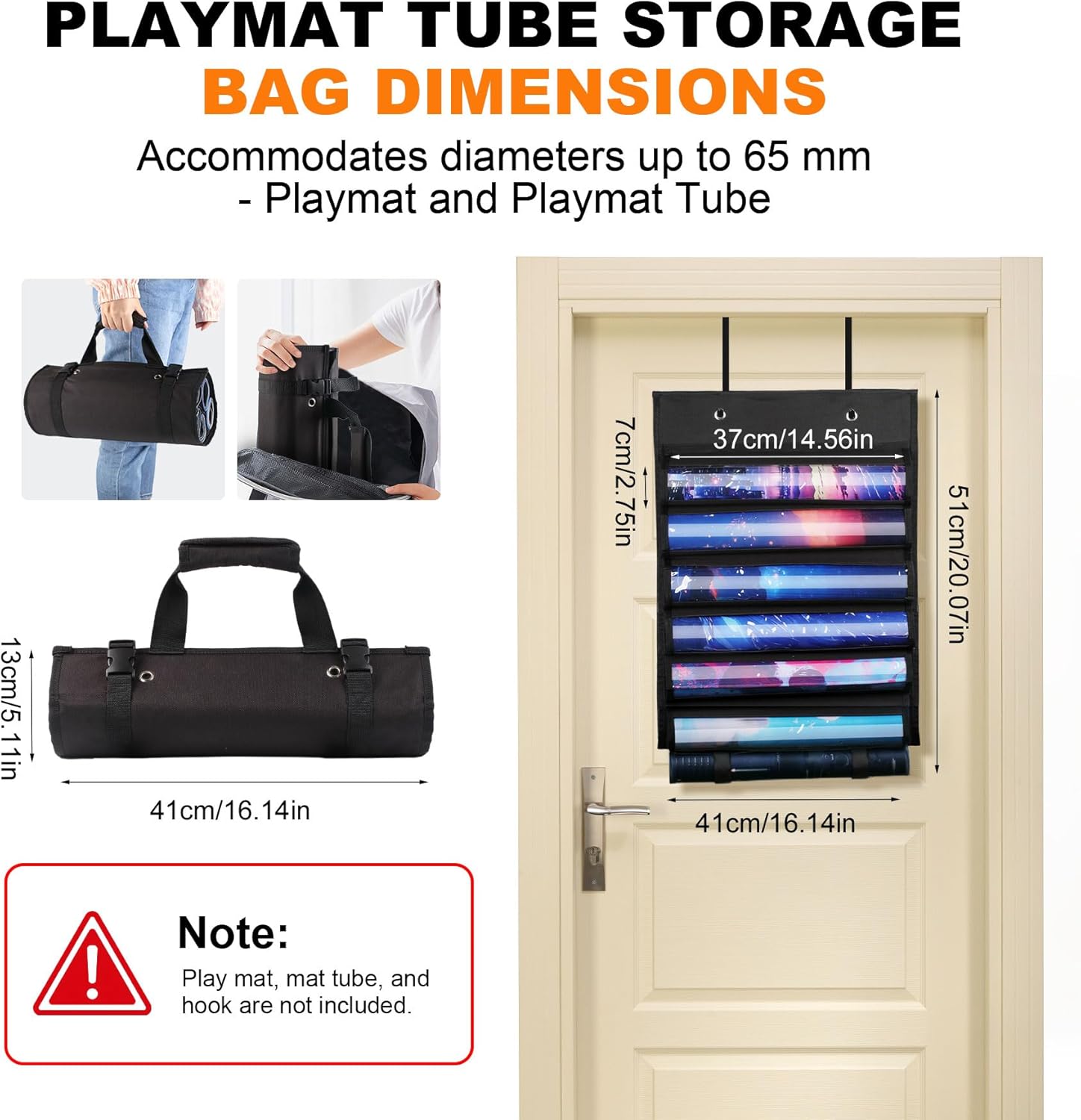 2 Pack Playmat Tube Storage Bag, Hangable Playmat Holder with 2 Hooks, Playmat Case for MTG/TCG/RPG, Fits 12+1/6+1 Game Mats with Transparent PVC Slots (Black)