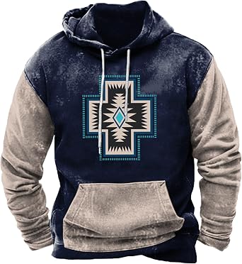 Aymnlox Hoodies for Men Western Aztec Ethnic Lightweight Hooded Sweatshirts Casual Long Sleeve Ethnic Print Loose Pullover