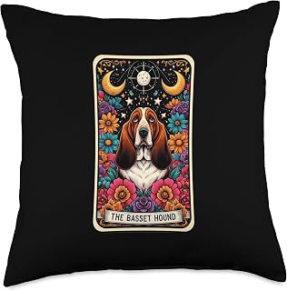 The Basset Hound Tarot Card - Scent Tracker Spirit Dog Art Throw Pillow