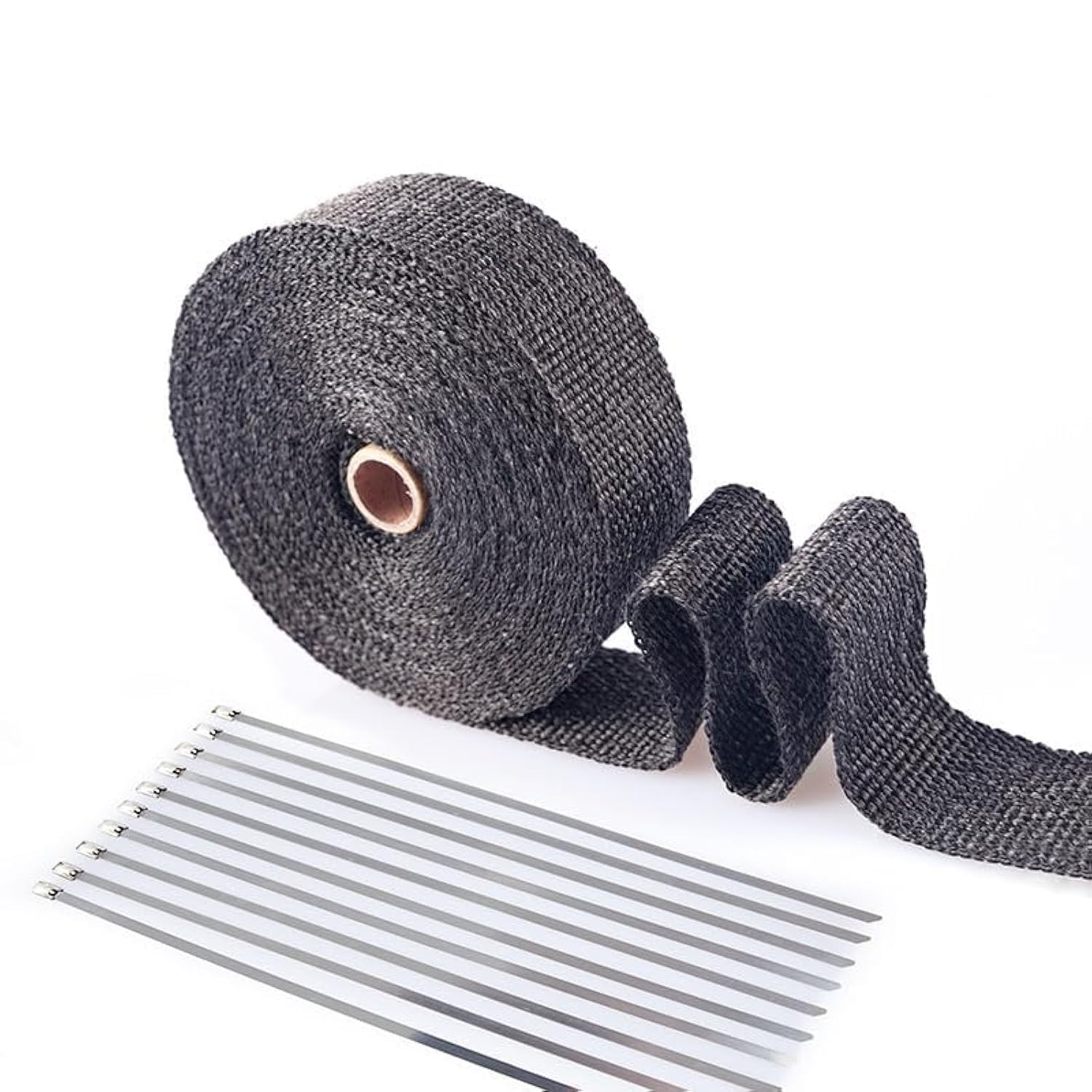 Exhaust Heat Protection Tape, 10m Exhaust Tape with 10 Stainless Steel Cable Ties,Applicable for Exhaust Manifolds of Motorcycles and Cars,10M*5cm (Black)