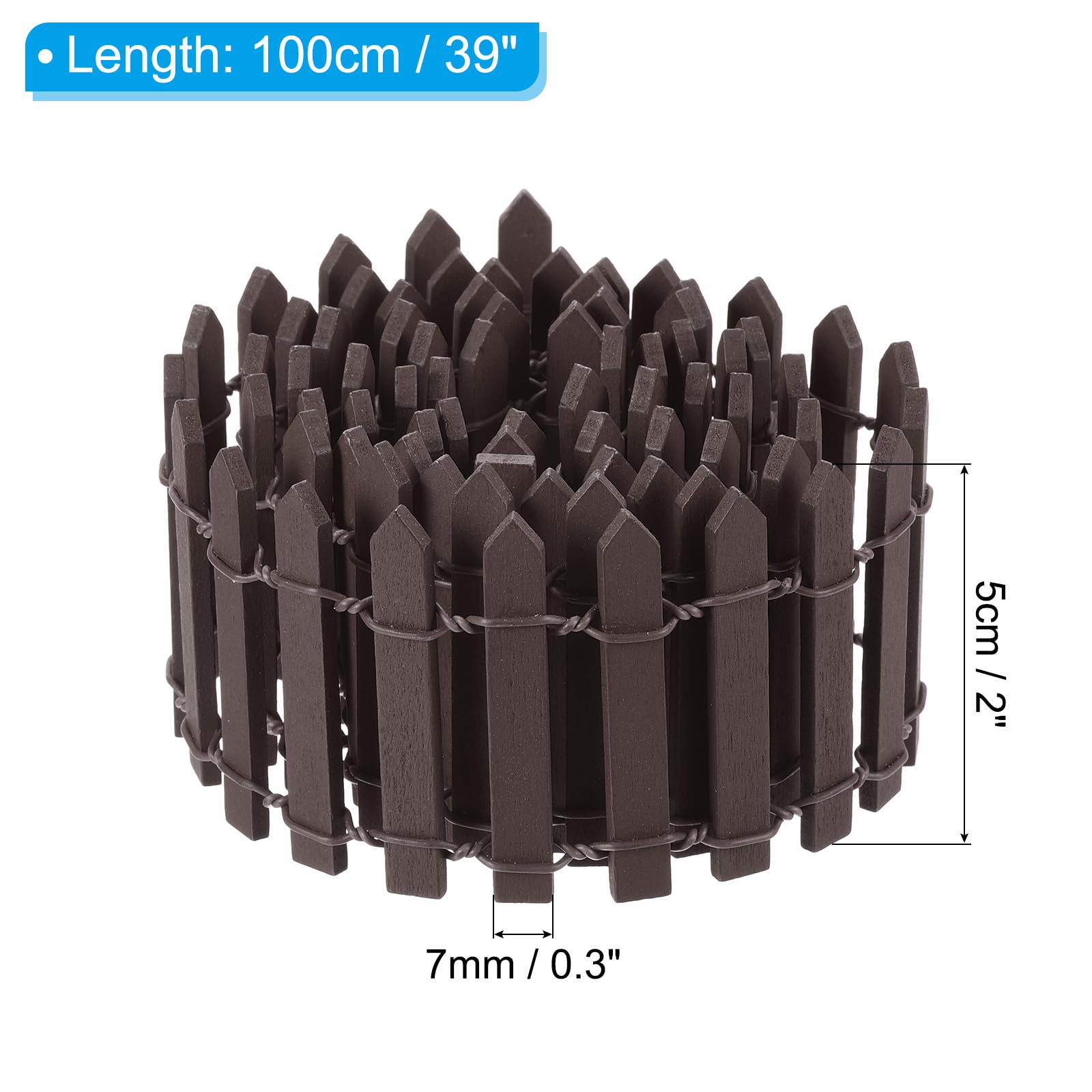 PATIKIL 39" L x 2" H Miniature Fairy Garden Fence, Mini Ornament Wood Picket Fence for DIY Dollhouse Garden Brown - Image 2