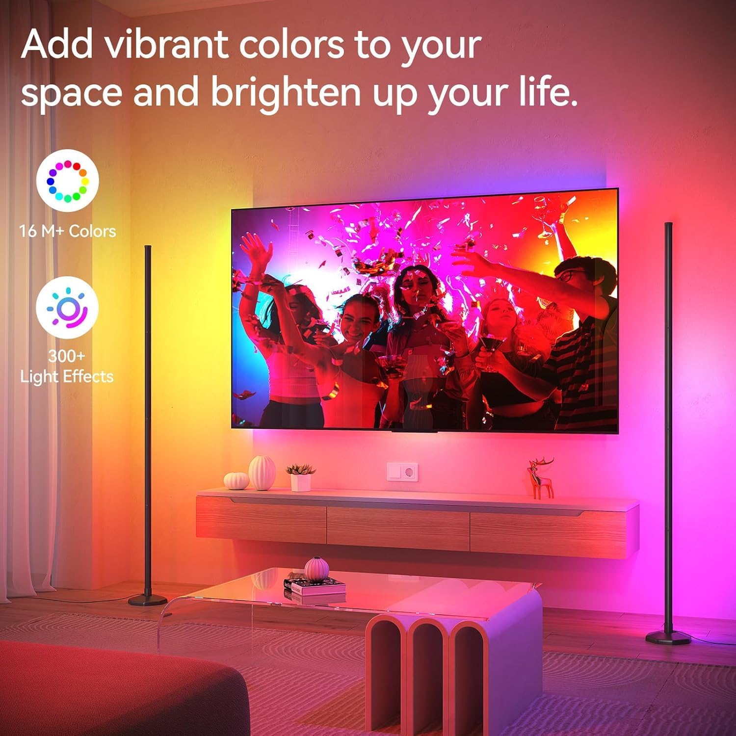 Corner Floor Lamp 2 Packs, Compatible with Alexa & Google Home, Smart RGB LED Corner Lamp with Music Sync 16M Colors 68+ Scene, APP and Remote Control, Ambient Lighting for Bedroom Living Gaming Room