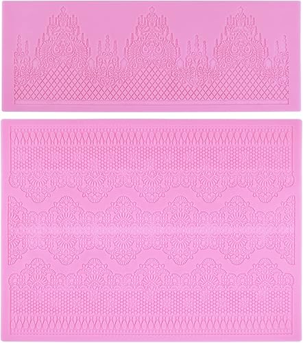 Miniatura 2 de Moldes de encaje en relieve, juego de 2 moldes de silicona con diseño de flores de varios círculos, decoración de pasteles de boda, molde