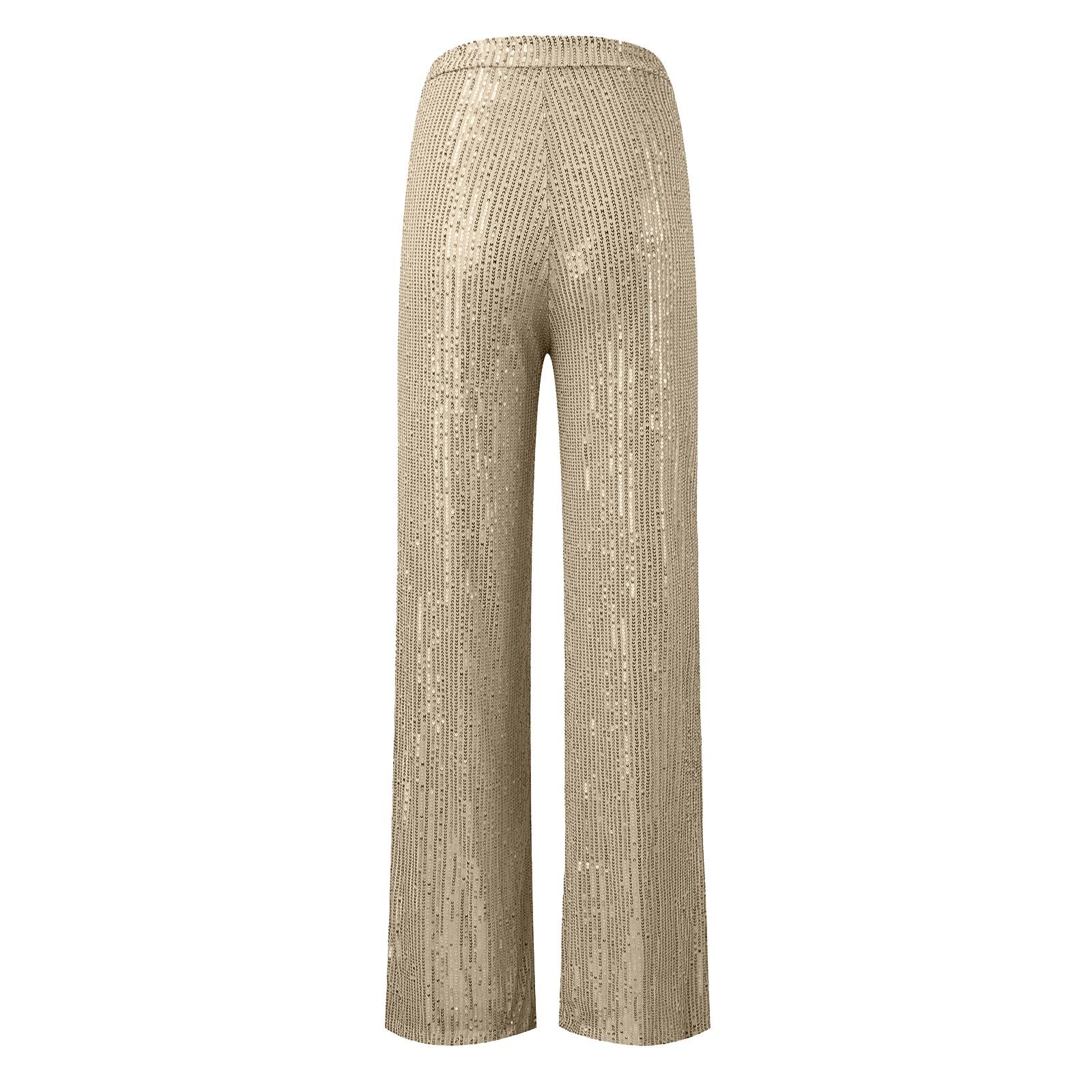 Generisch , Pantaloni casual con paillettes scintillanti, vita alta, gamba larga, pantaloni a zampa, pantaloni a zampa, abbigliamento da discoteca