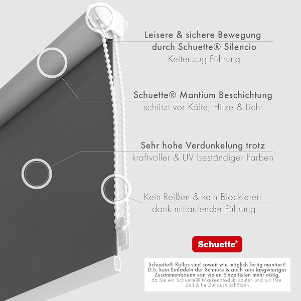 Schuette® Verdunkelungsrollo ohne Bohren/mit Bohren 2in1 ● Thermo Rollo Kollektion: Shadow Grey (Grau) ● 100 x 150 cm (Breite x Höhe) ● Suprafix Klemmrollo = Klemmfix 2.0 ● 60s Montage mit Video - 2