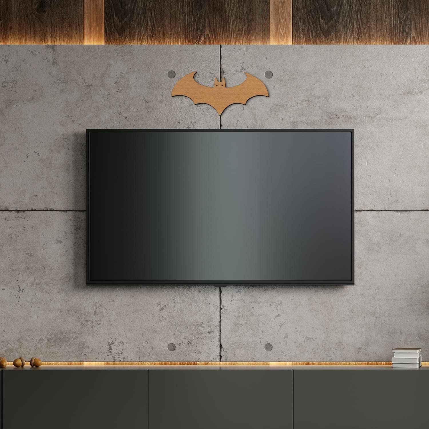 Namofactur Lámpara de pared DIY estilo murciélago Batman | Luz decorativa y nocturna | Para salón y habitación infantil | De madera MDF | Funciona con baterías