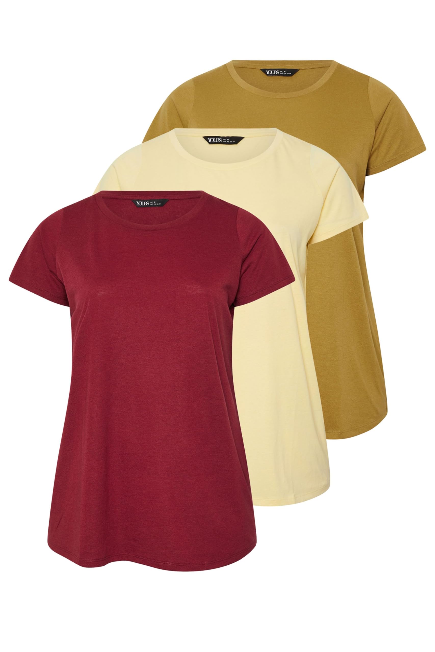 Yours Women's Red Yourset 3 Pack Curve Butter Yellow & Burgundy Core T-Shirts - Plus Size Curve