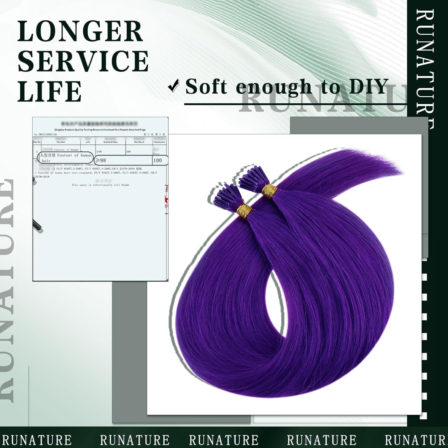 RUNATURE Bundles 22 Inch Purple I Tip Hair Extensions Human Hair and U Tip Hair Extensions Human Hair 25g 25 Strands