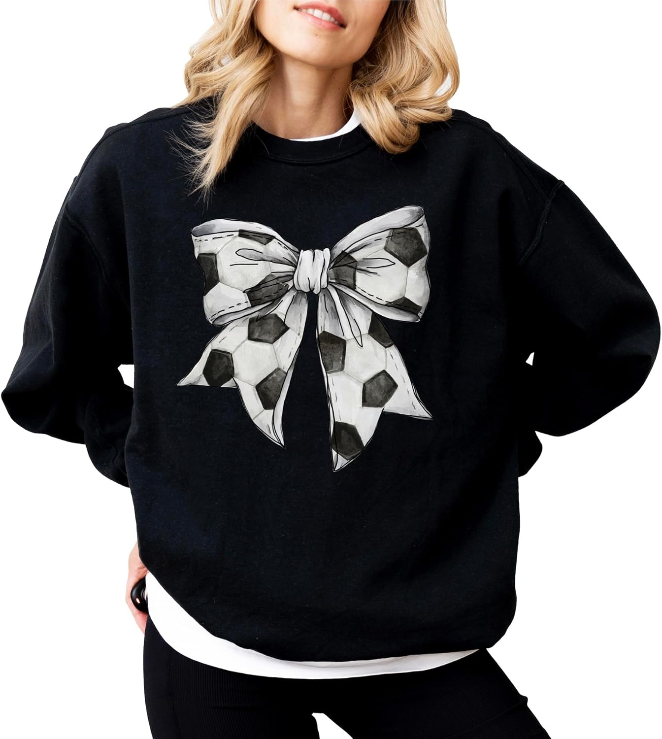 Olive Loves Apple Soccer Coquette Bow Sweatshirt for Women and Teens Girly Trendy Soccer Pullover