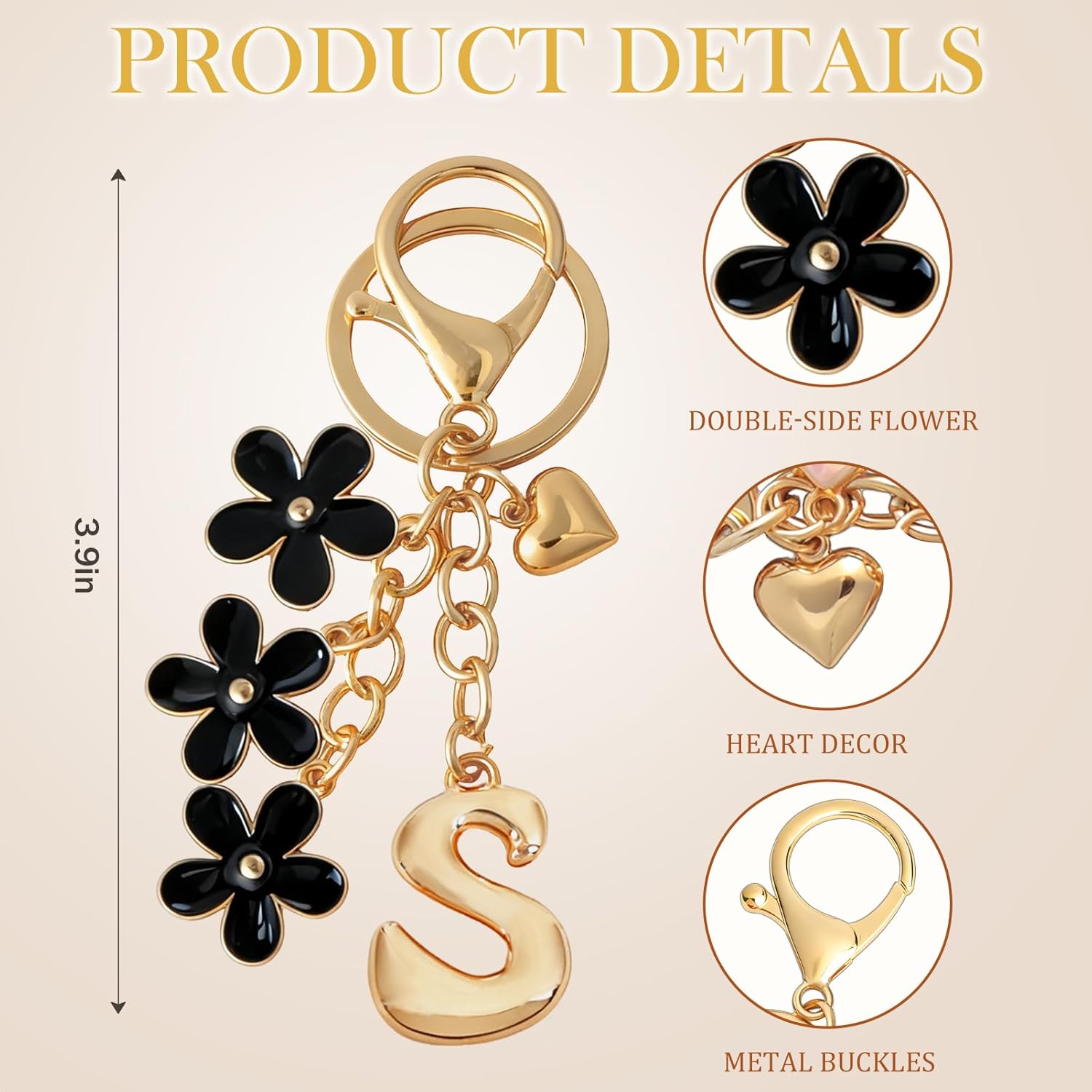 Snycler Bubble Initial Keychain Cute Flower Charms Keyring for Handbag Backpack–Personalized A-Z Letter Charms Gift for Women - Image 2