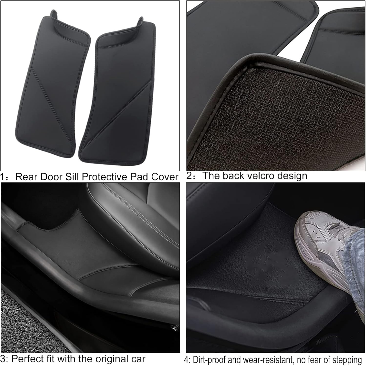 FASTCHE for Tesla Model Y Door Sill Protector 5 Seater (NOT Fit 7 Steater) PU Leather Rear Seat Anti-Dirty Mat Anti Kick Pad Model Y Accessories (2 Packs)