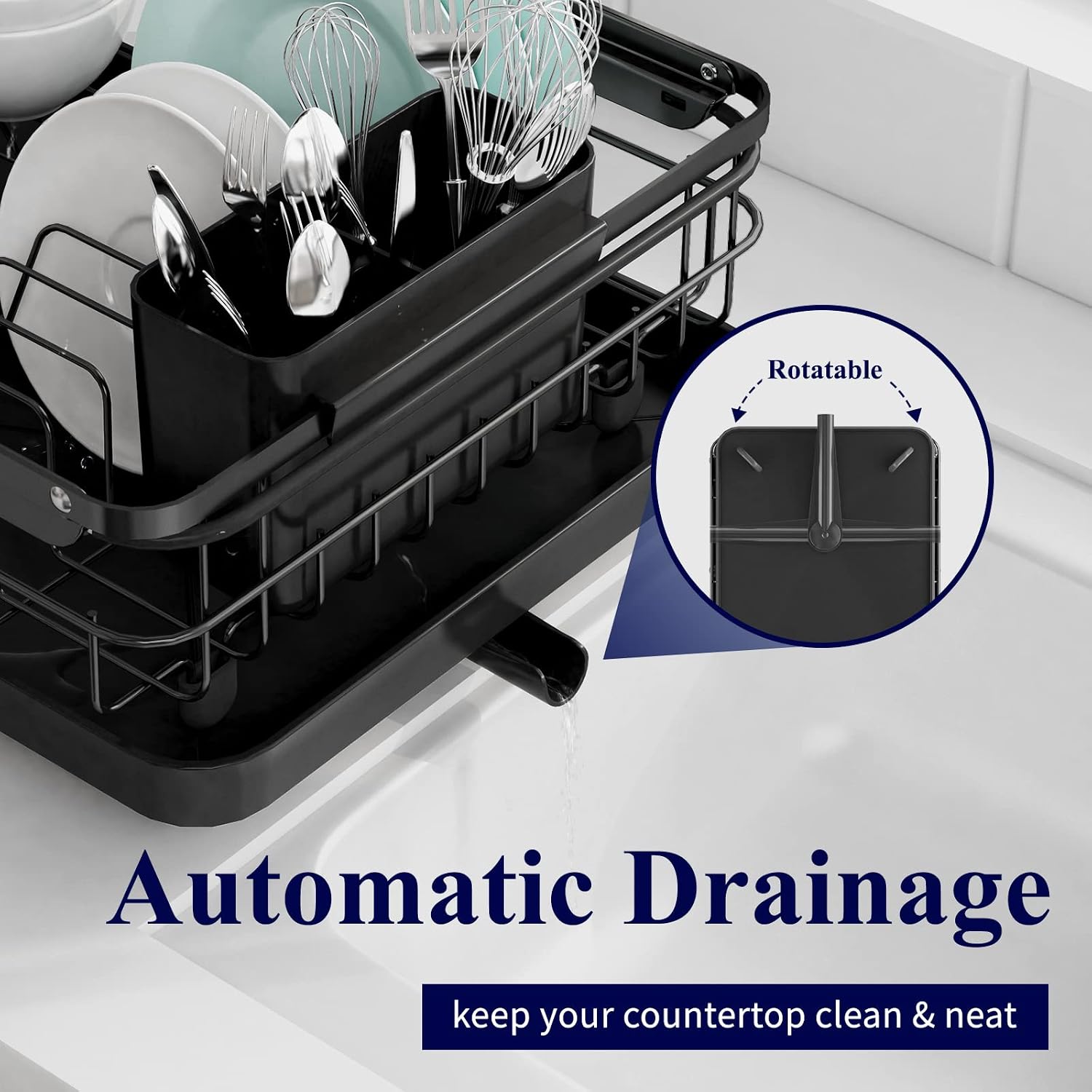 Kitsure Dish Drying Rack in Sink - Dual-Use for Countertops & Sinks, Stainless Steel Dish Rack for Kitchen Counter, Over The Sink Kitchen Drying Rack with a Draindboard & Utensil Holder