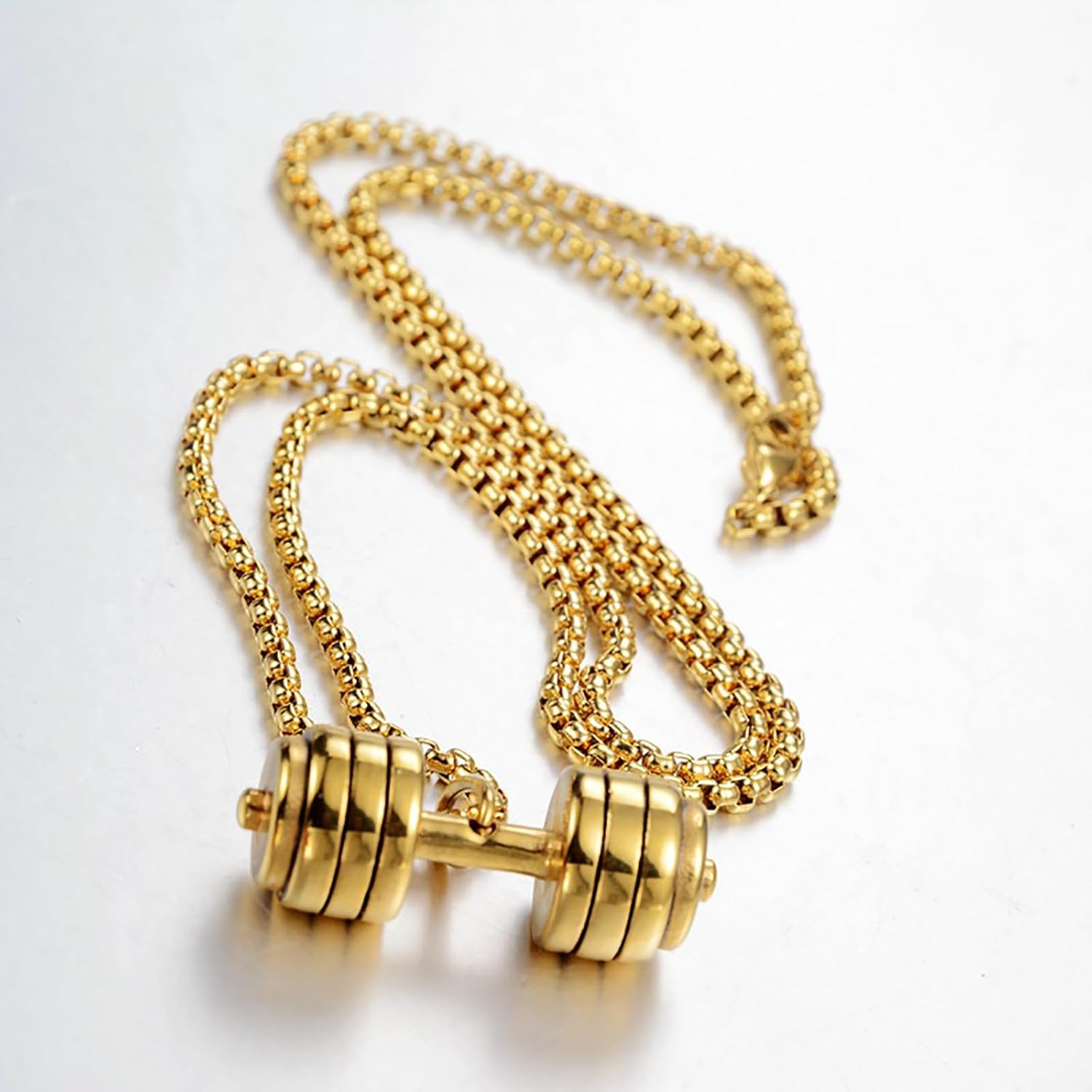 Novalune Dumbbell Necklace For Men Women Charm Stainless Steel Weight Lifting Necklace Chain Fitness Gym Dumbbell Pendant Jewelry For Father Bro Him Fitness Enthusiast Coach Athletes