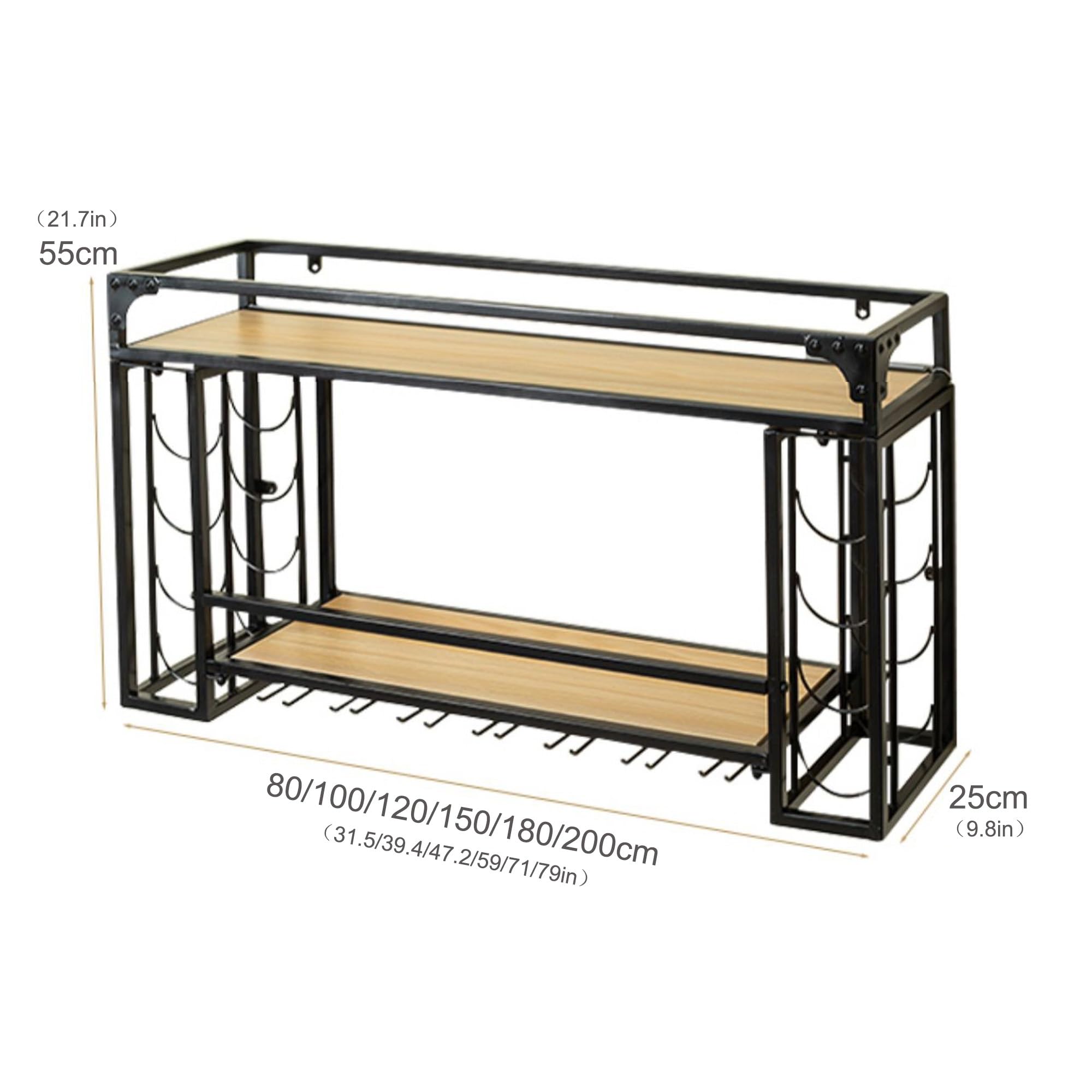 Porta Vottiglie di Vino Portavino con Porta Calici da Parete Cantinetta Vino con Porta Bicchieri Sospesi Angolo Bar per Casa Sala da Pranzo Cucina(150cm/59in)