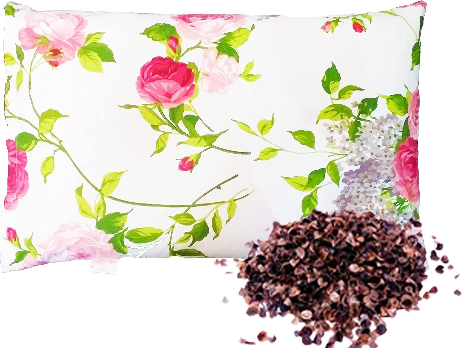 Healthy Sleep Buckwheat Pillow Pillow with Buckwheat Shell with Zipper Buckwheat Orthopedic Natural Pillow with Inner and Outer Pillowcase Flowers 30 x 50 cm
