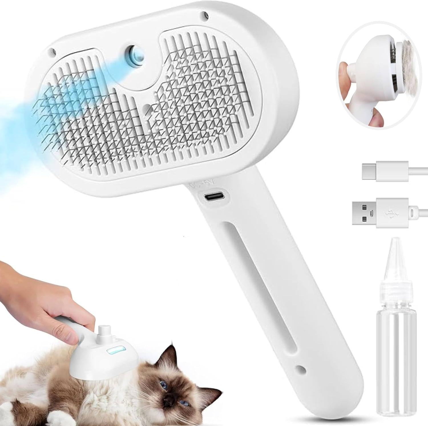 3 in 1 Cat Steam Brush – Self Cleaning Dog Steam Brush with Release Button Anti-Static Cat Comb Removes Flying Hair Dog Comb with Release Button and Tank Rechargeable Steamy Tool 3 in 1 Cat Steam Brush – Self Cleaning Dog Steam Brush with Release Button Anti-Static Cat Comb Removes Flying Hair Dog Comb with Release Button and Tank Rechargeable Steamy Tool