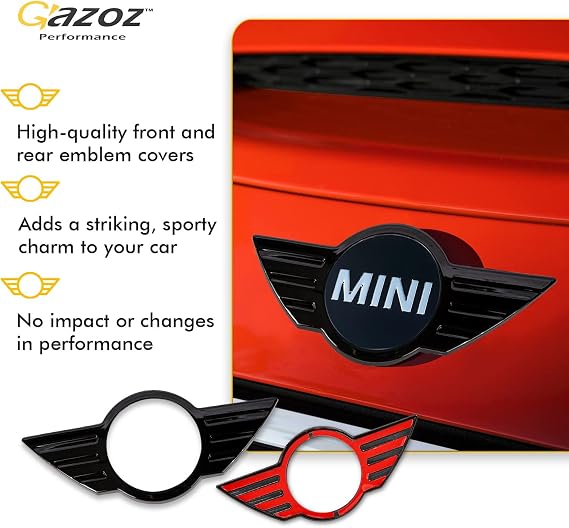 DeChrome Front & Rear Glossy Black Emblem Badge Cover Compatible with R55 R56 R57 S/one Gen2 2007-2013 (Except R58 R59)