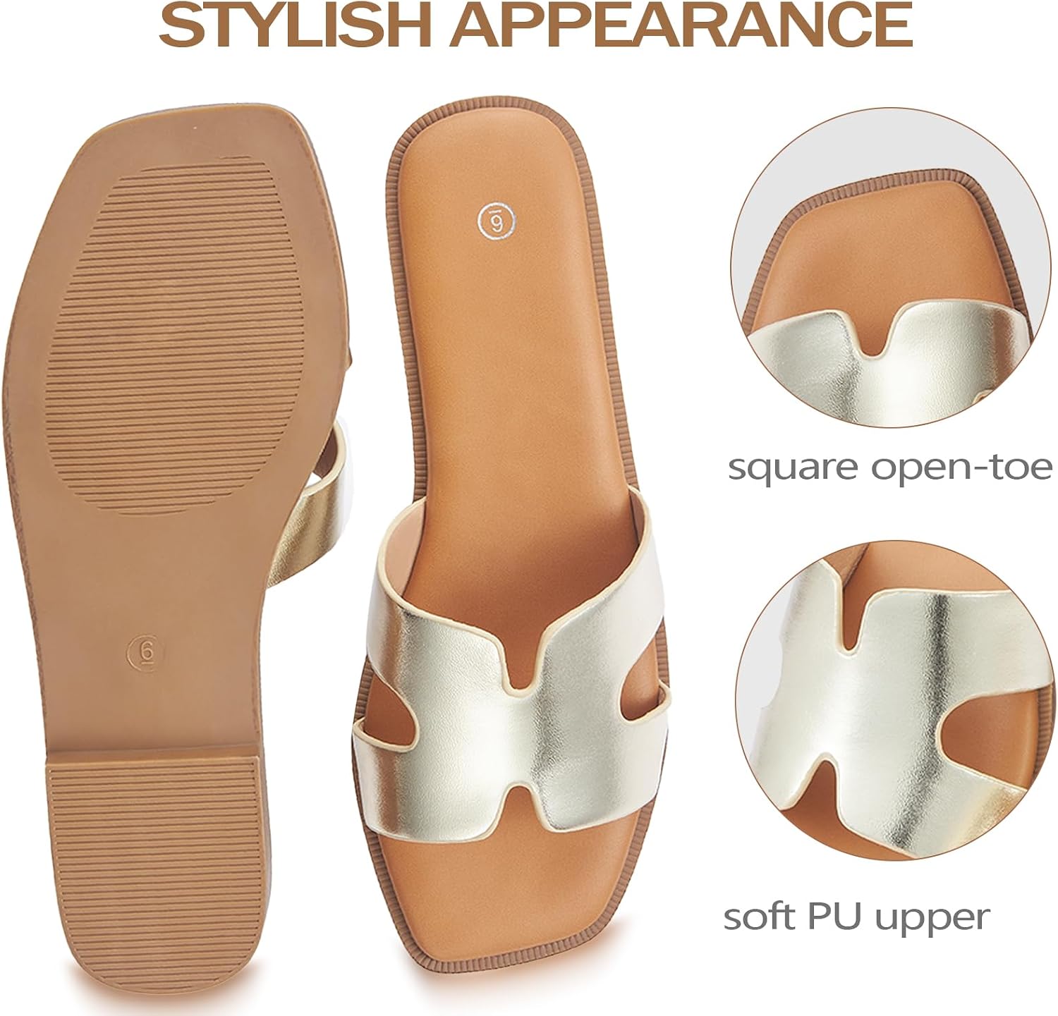 Women Slide Sandals Fashion Flat Soft Memory Foam Comfortable Faux Leather Open Toe Slip On Slides For Summer Dressy 2026 Gold Size 8 image 5