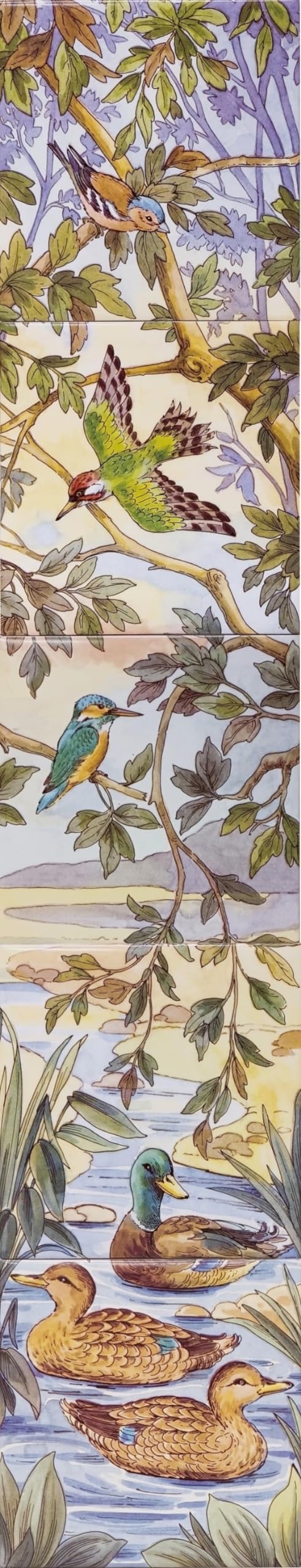 Rainbow Decors River Bank Birds Ceramic Tile Mural 75cm x 15 cm 5 Tiles 6" River Side Scene Fireplace Splashback Tiles Hand Decorated UK (Available Left and/or Right Side)