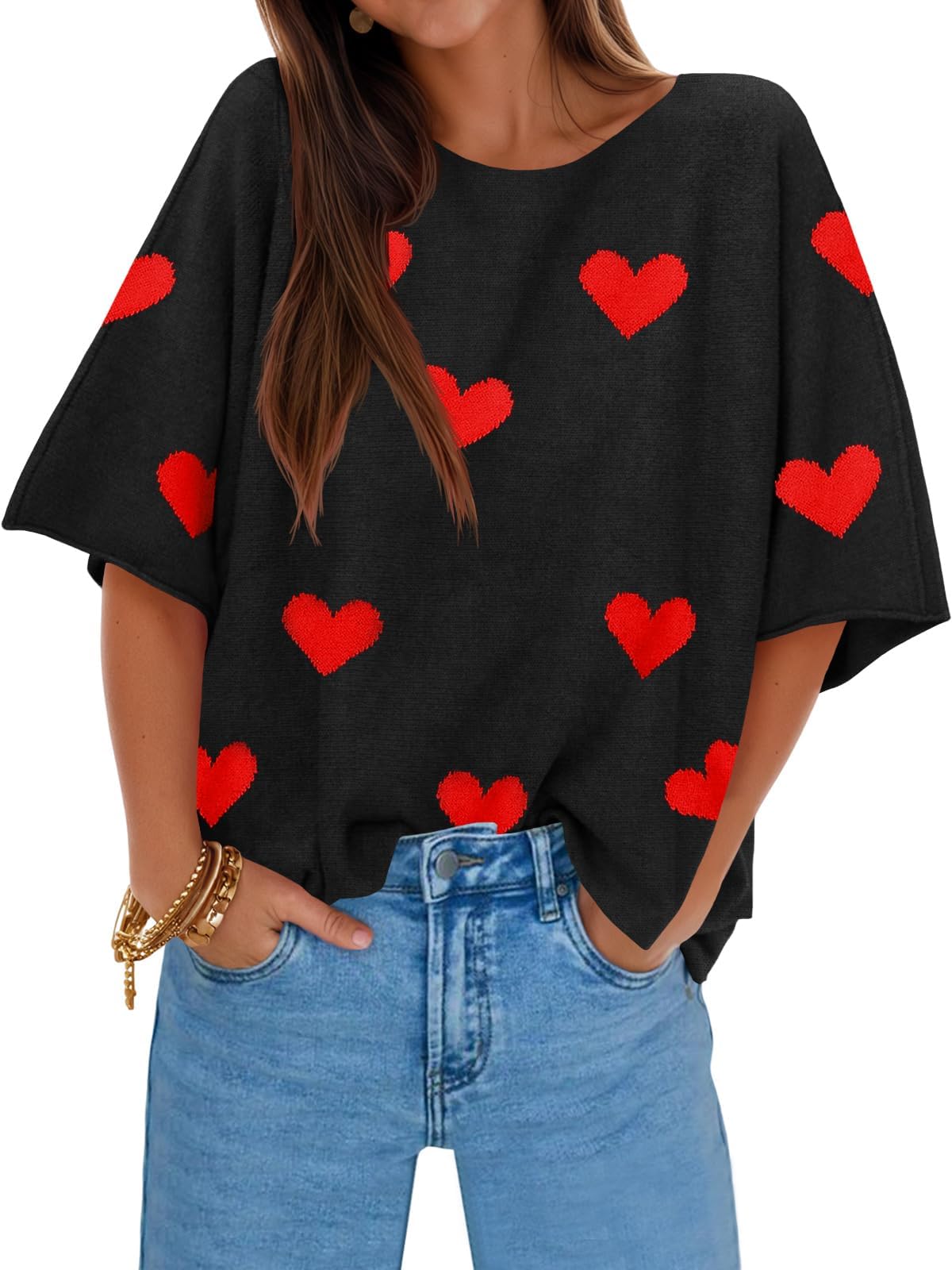 Womens Half Sleeve Sweaters Oversized Boat Neck Knitted Pullover Sweater Trendy Casual Loose Fit Fall Tops