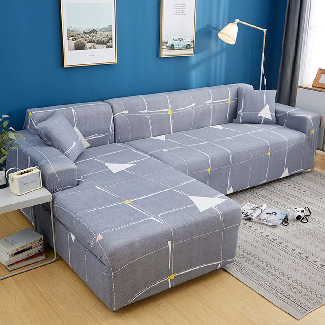 Housse de canapé extensible en forme de L contre les taches pour meuble sectionnel 1 place lavable