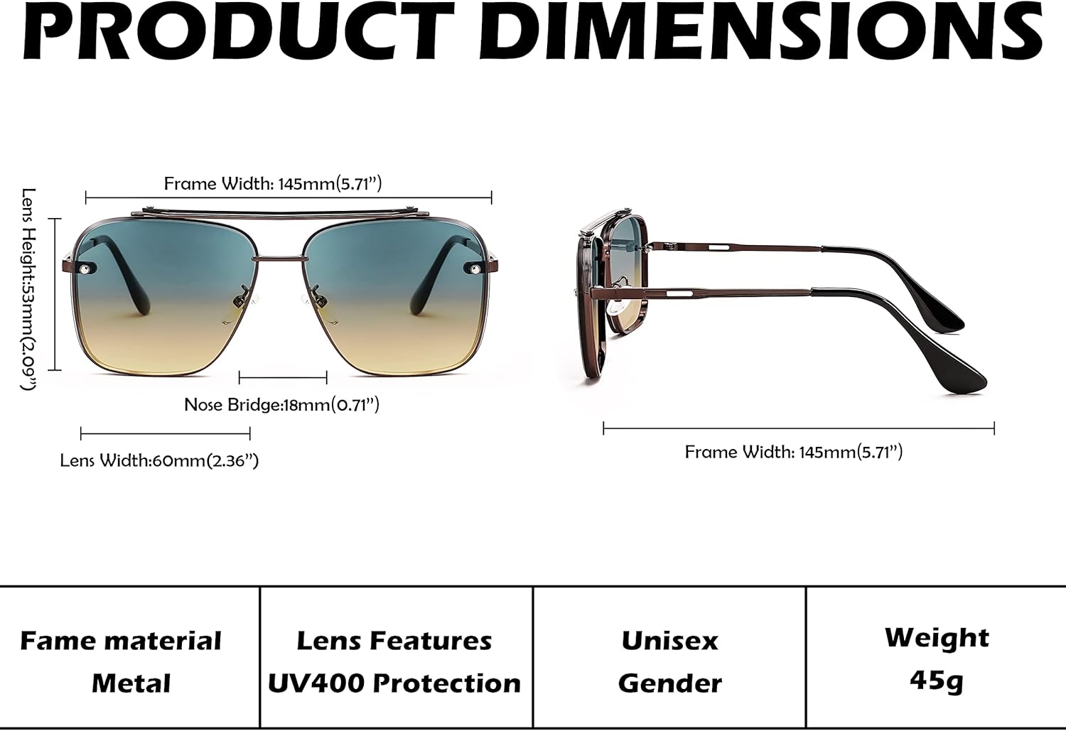 FEISEDY Sunglasses, Fashion Square Pilot Sunglasses, Vintage Metal Gradient Glasses for Men and Women, B4104 - Image 6