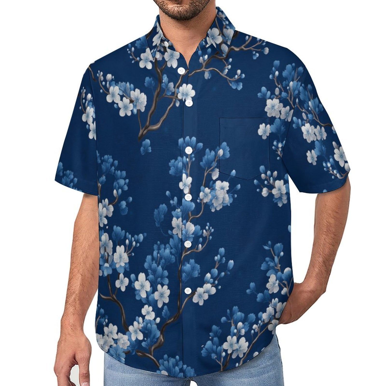 Funky Camicia Hawaiana Uomo, Manica Corta Design Aloha Camicie con Bottoni, Estiva Camicie a Piante Piccoli Fiori Casual Stampa Spiaggia Estate Semplici Camicia