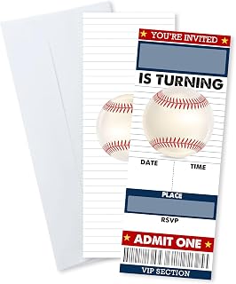 Baseball Birthday Invitations, 20 Pcs Fill In Baseball Sport VIP Tickets Invites With Envelopes For Boys Girls Teens Birthday, Sport Party Favors And Supplies(3 X 8 In)- A07