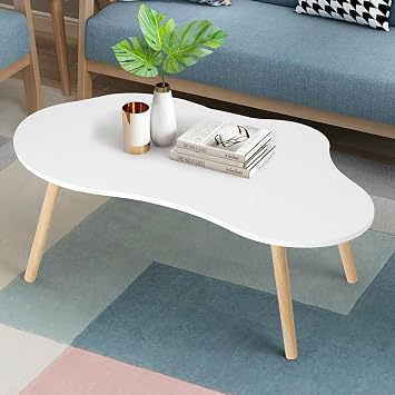 Worparsen Modern Coffee Table, Cloud Shape Oval Tea Table High Gloss for Living Room Mid Century Coffee Center Tables for Sofa Bedroom Living Room Office, 150lbs Weight Capacity white