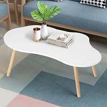 Worparsen Modern Coffee Table, Cloud Shape Oval Tea Table High Gloss for Living Room Mid Century Coffee Center Tables for Sofa Bedroom Living Room Office, 150lbs Weight Capacity white