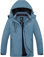 Vista 10 de wantdo Chaqueta de esquí impermeable de montaña para mujer, chaqueta de lluvia resistente al viento, abrigo cálido con capucha para invierno