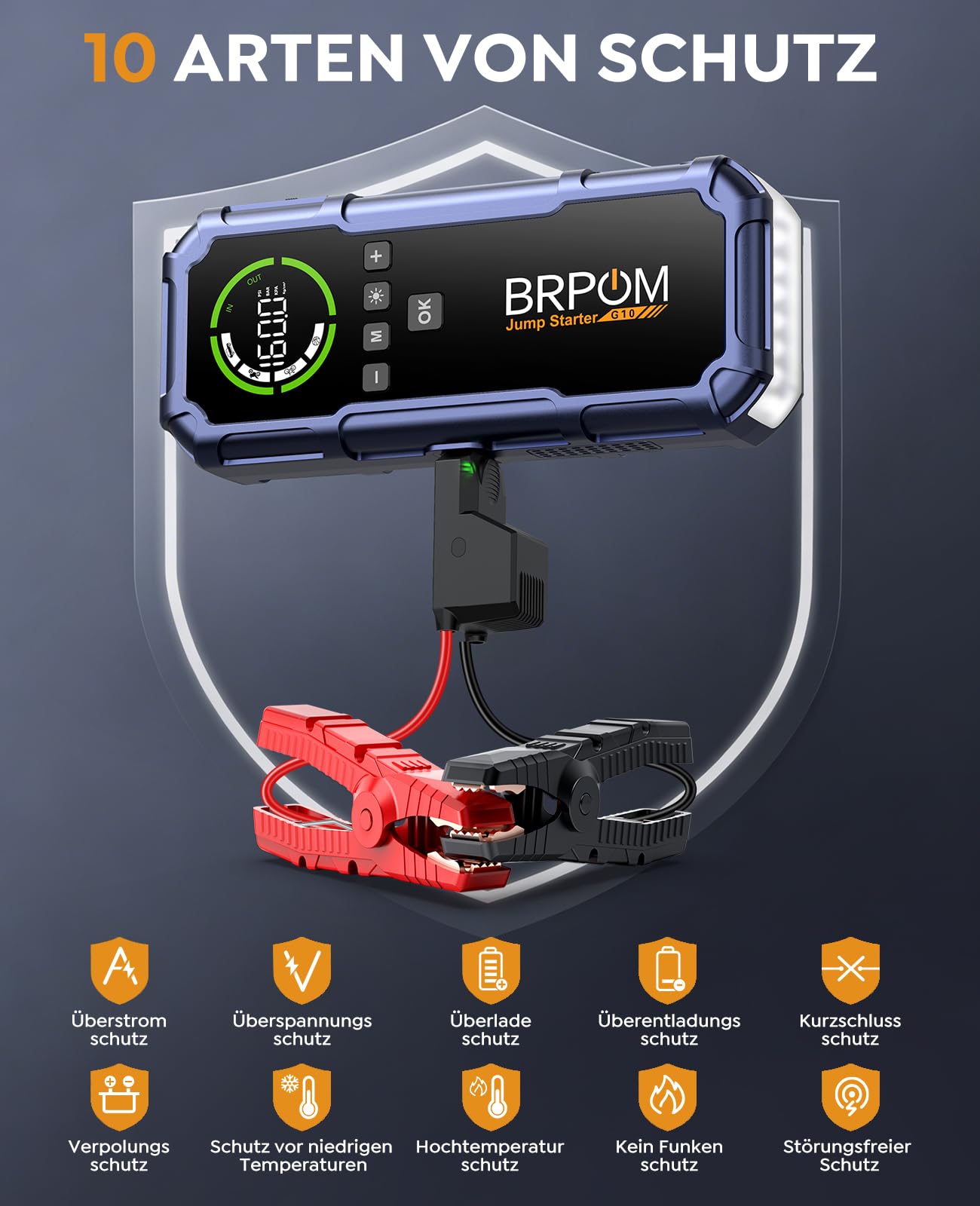 BRPOM Starthilfe Powerbank für Pkw mit Kompressor 160PSI,8000A Auto Starthilfe Powerbank für All Benzin und 12.0L Dieselmotor,Starter Powerbank Eingang/Ausgang und 600LUM LED-Licht Lila