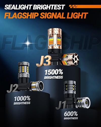 Miniatura 6 de SEALIGHT Bombilla LED 3157 Switchback de doble color, luz LED 3156 anti hiperflash con ventilador turbo, 30 W 3200 lm ámbar para intermitente,