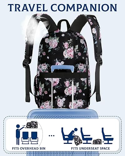 Miniatura 6 de FOKDUVB Mochila Grande para Mujeres Mochila con Muchos Bolsillos para Viajes Trabajo Escuela Bolsa de Libros con Compartimento para Laptop, NegroRosa
