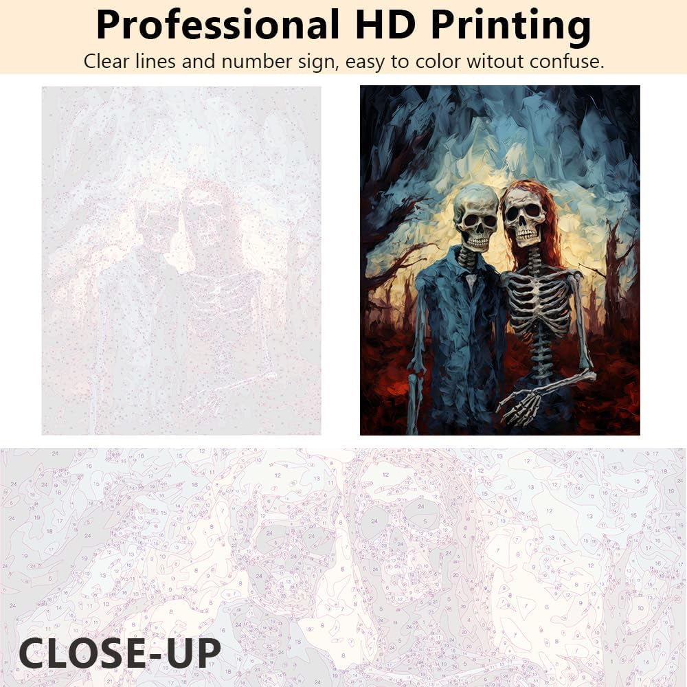 TUMOVO Simple Skull Acrylic Painting Kit, Paint by Numbers for Adults and Beginner, DIY Watercolor Skeleton Paint by Numbers Kits on Canvas Without Frame for Home Wall Decor 16x20in