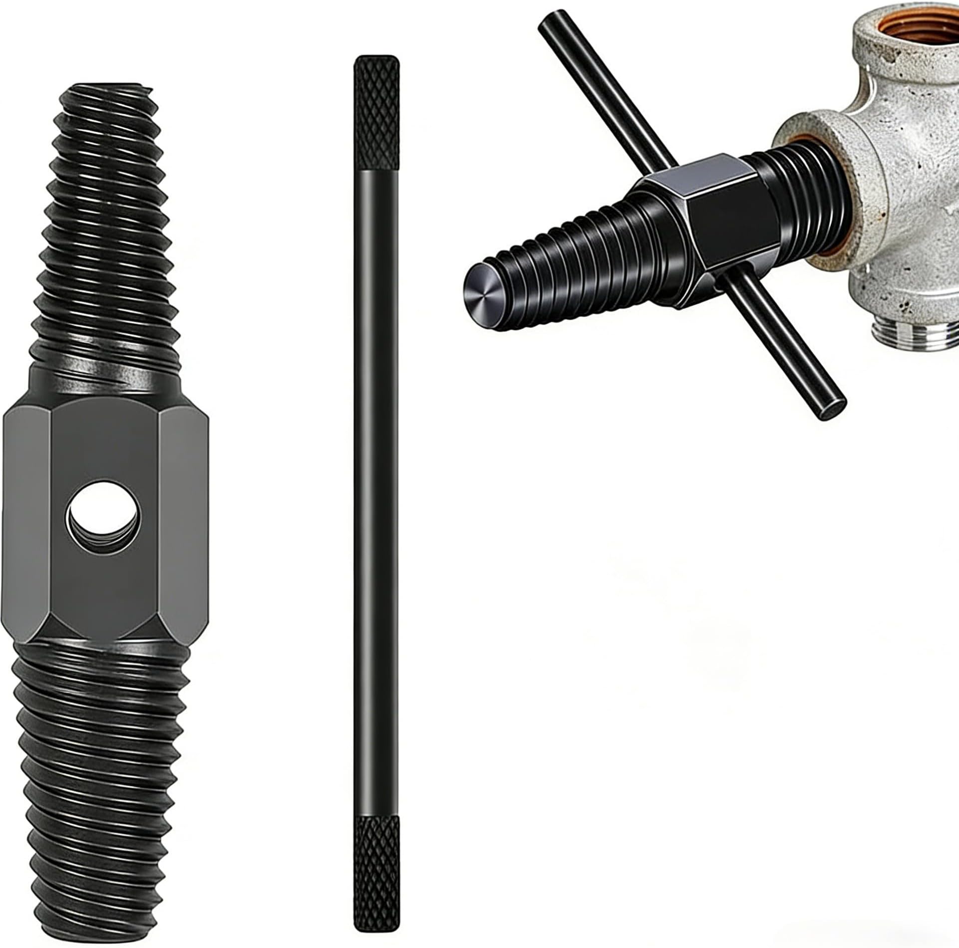 Pipe and Screw Extractor Set, Dual Head Broken Pipe Remover for 1/2-Inch and 3/4-Inch Water Pipes, Heavy-Duty Tap and Bolt Removal Tool with Lever