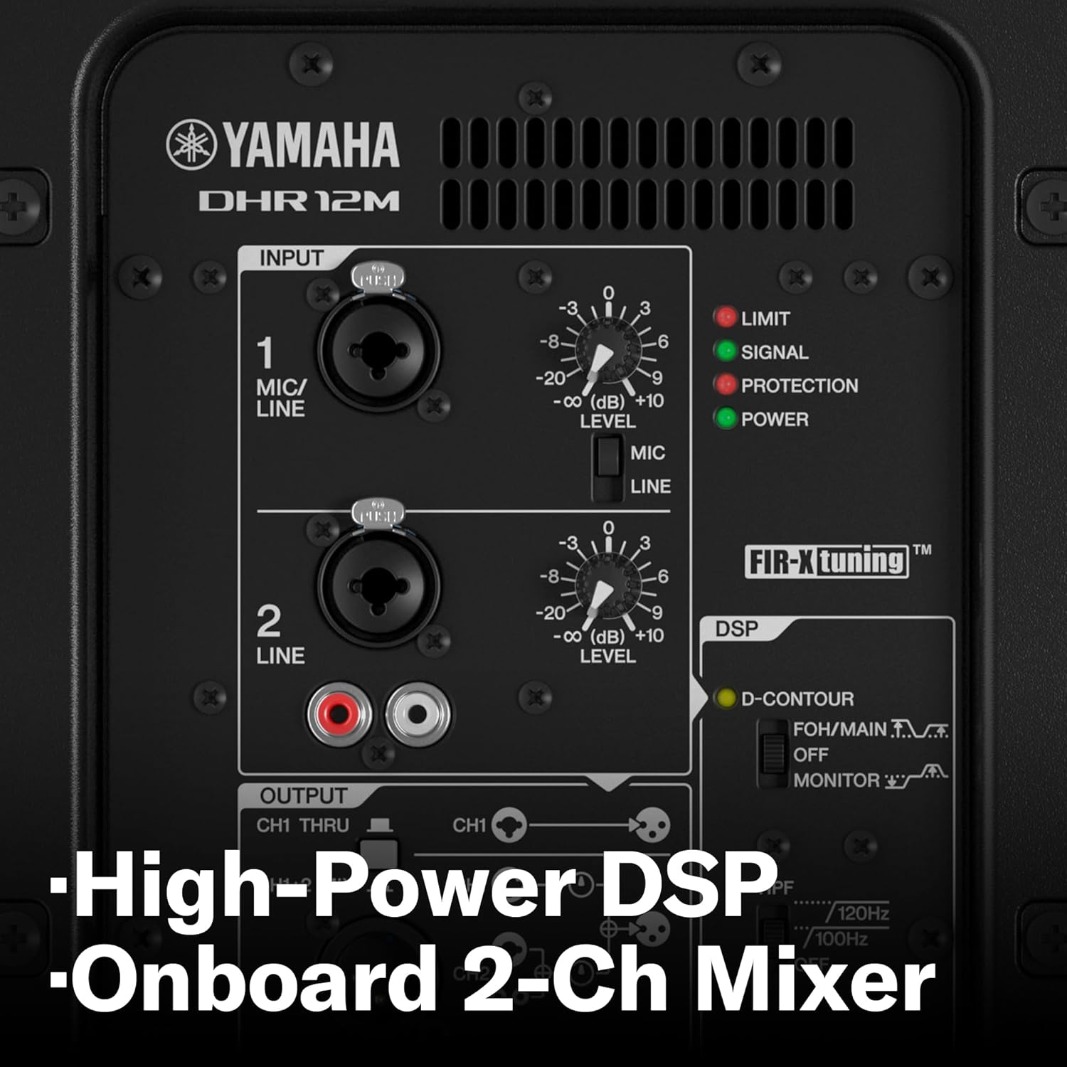 Yamaha DHR Series Powered Speaker, 1000W, 12" LF,1.75" HF Compression Driver Coaxial Design, Plywood Enclosure